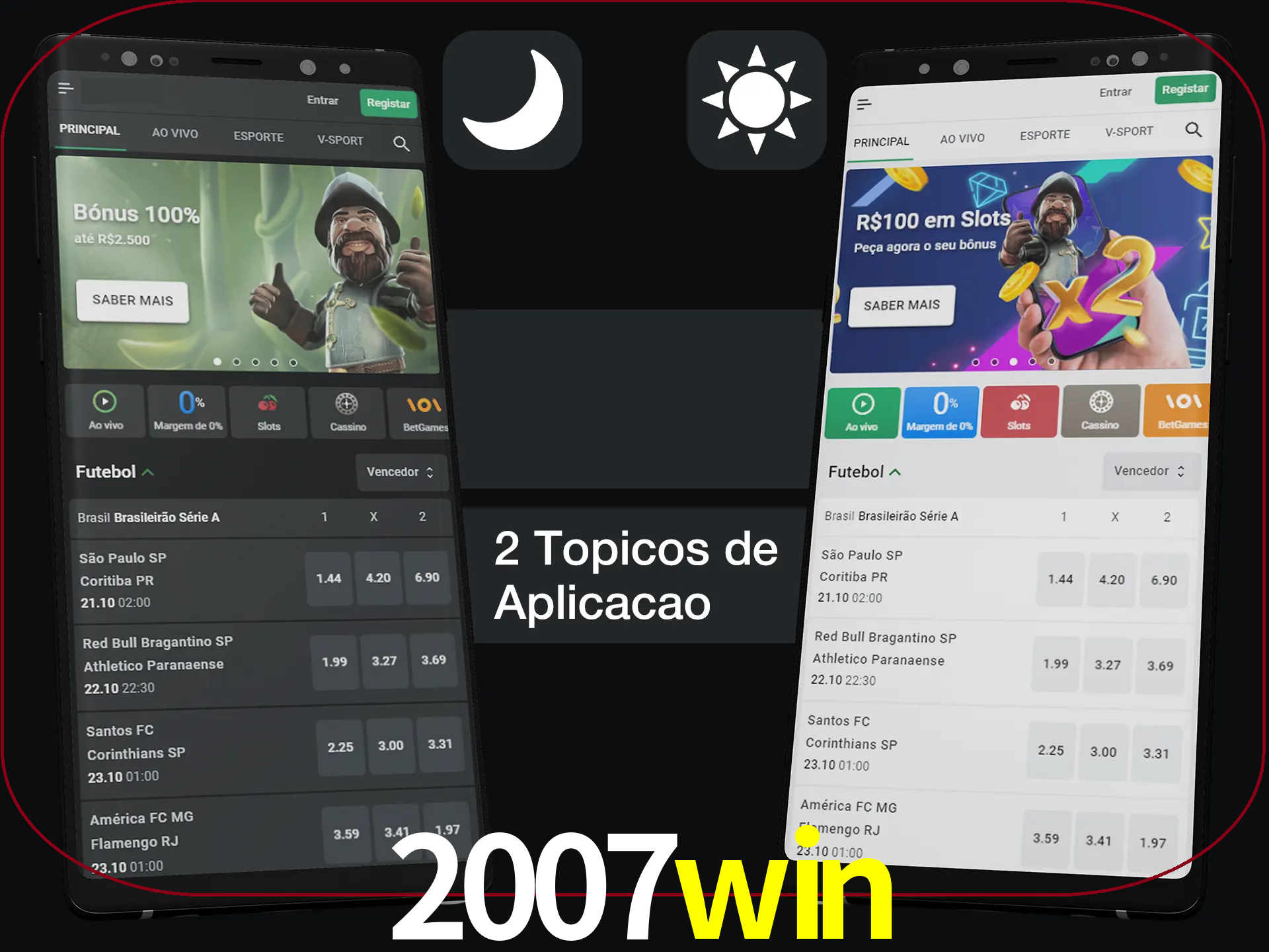 Escolha o modo claro ou escuro na aplicação.