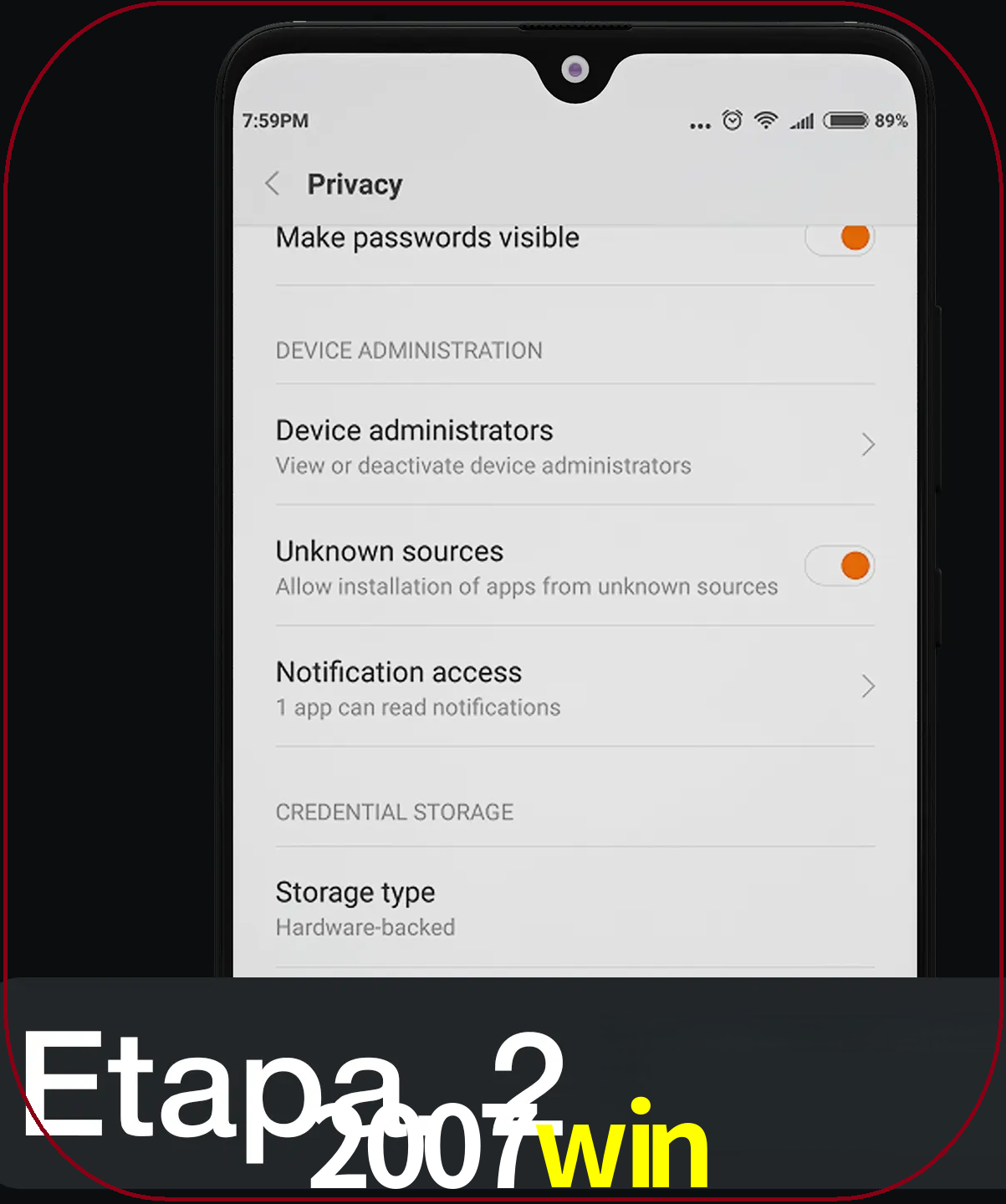 Desabilitar opção de fontes desconhecidas.