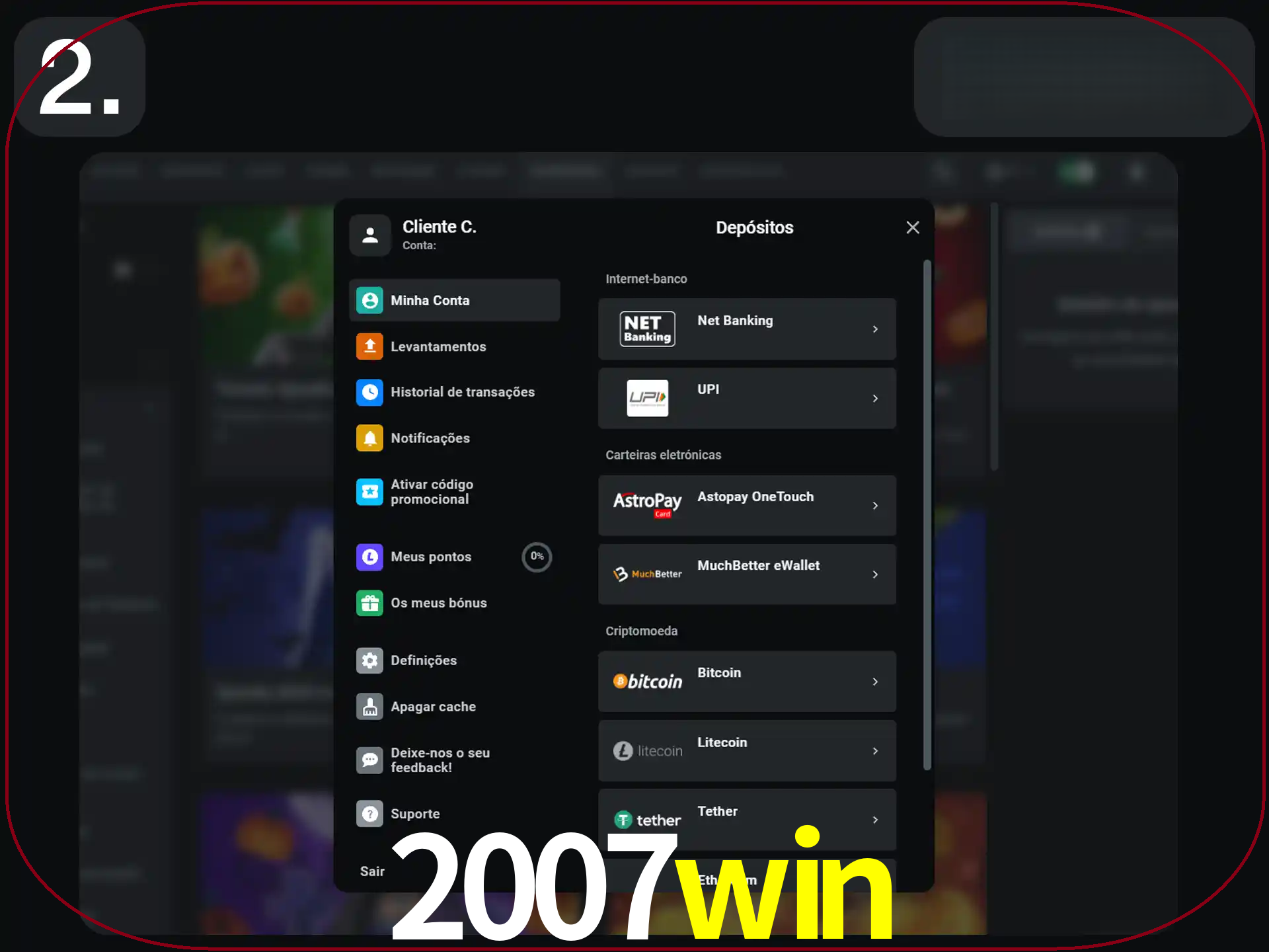 Clique na forma de pagamento preferida.