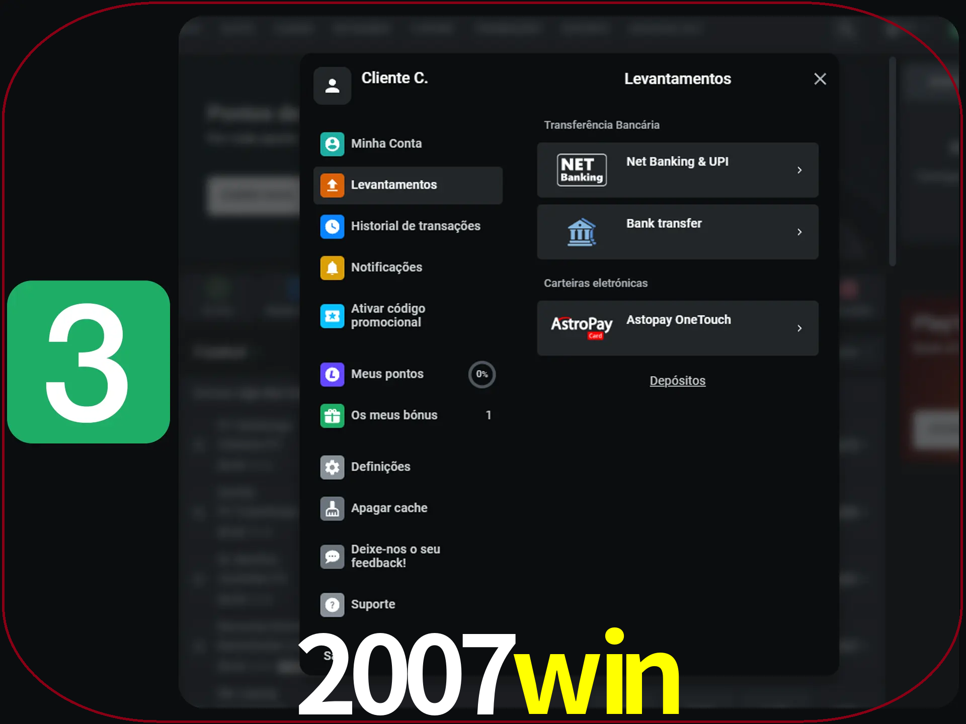 Escolha seu método de retirada.