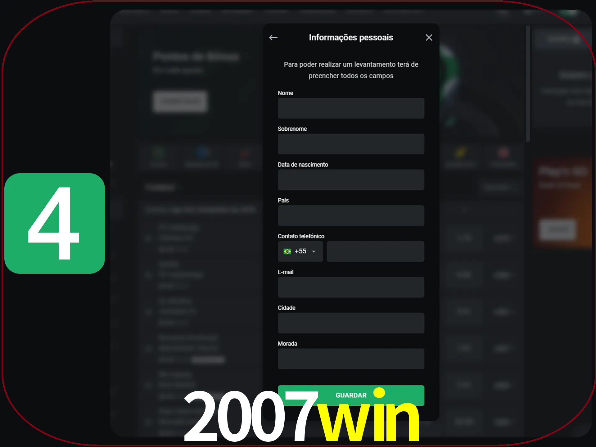Preencha todos os campos no formulário de registro.